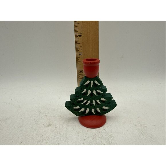 Folk Art Norwegian Swedish Wood Christmas Tree Candle Holder - Picture 4 of 10